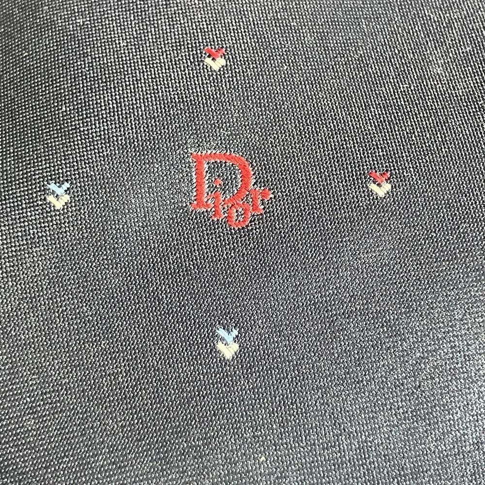 Christian Dior Monsieur Poly Silk Blend Neck Tie Navy Mini Motif Logo Vintage